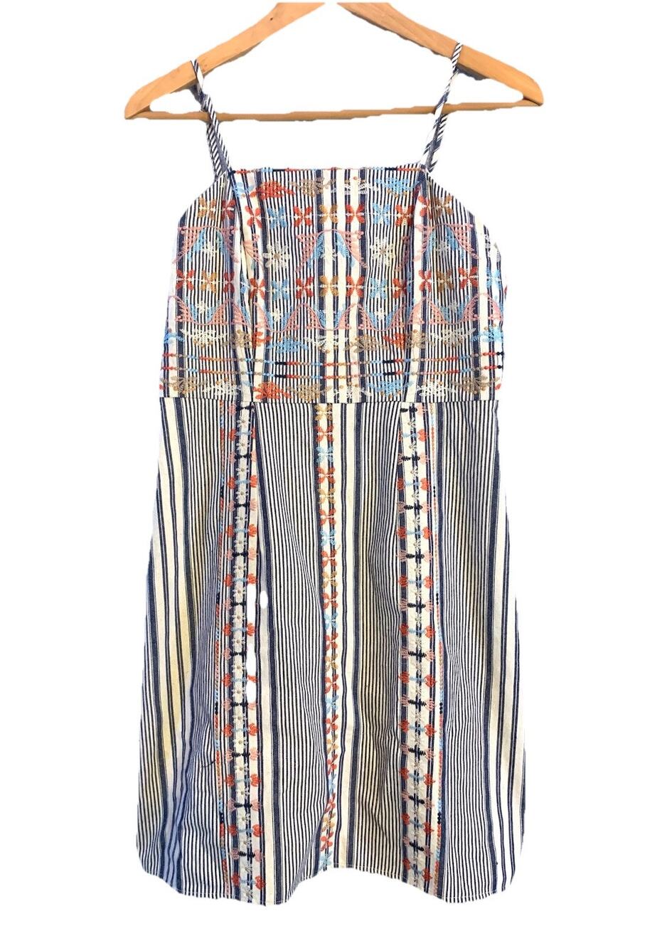 Altar'd State Boho Summer Dress, Women's Size S, Floral Embroidery Over Stripes